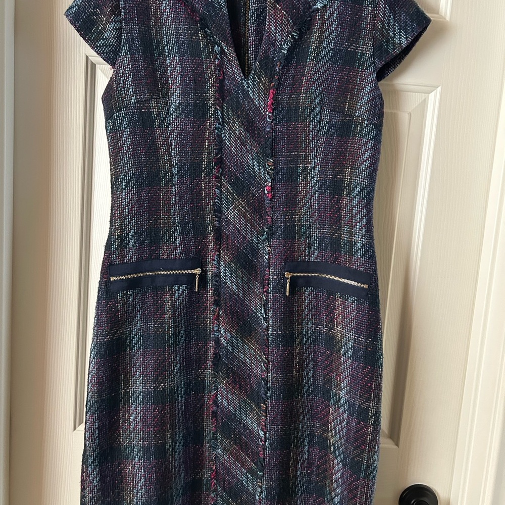 Karl Lagerfeld Blue and Pink Plaid Midi Dress